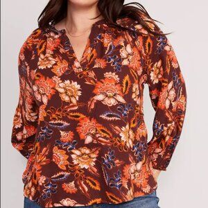 Old Navy Womens Floral Blouse Top Sz XXL Peasant Sleeve Prairie Cottage Country